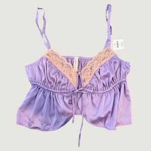 Lyrebird Lavender Satin Lace Trim Camisole Top Purple Peach Small NWT